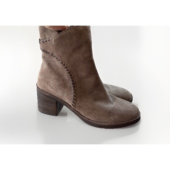 UGG Fraise Whipstitch Boots Size 7.5 Brown Suede Zip Block Heel - Picture 8 of 8